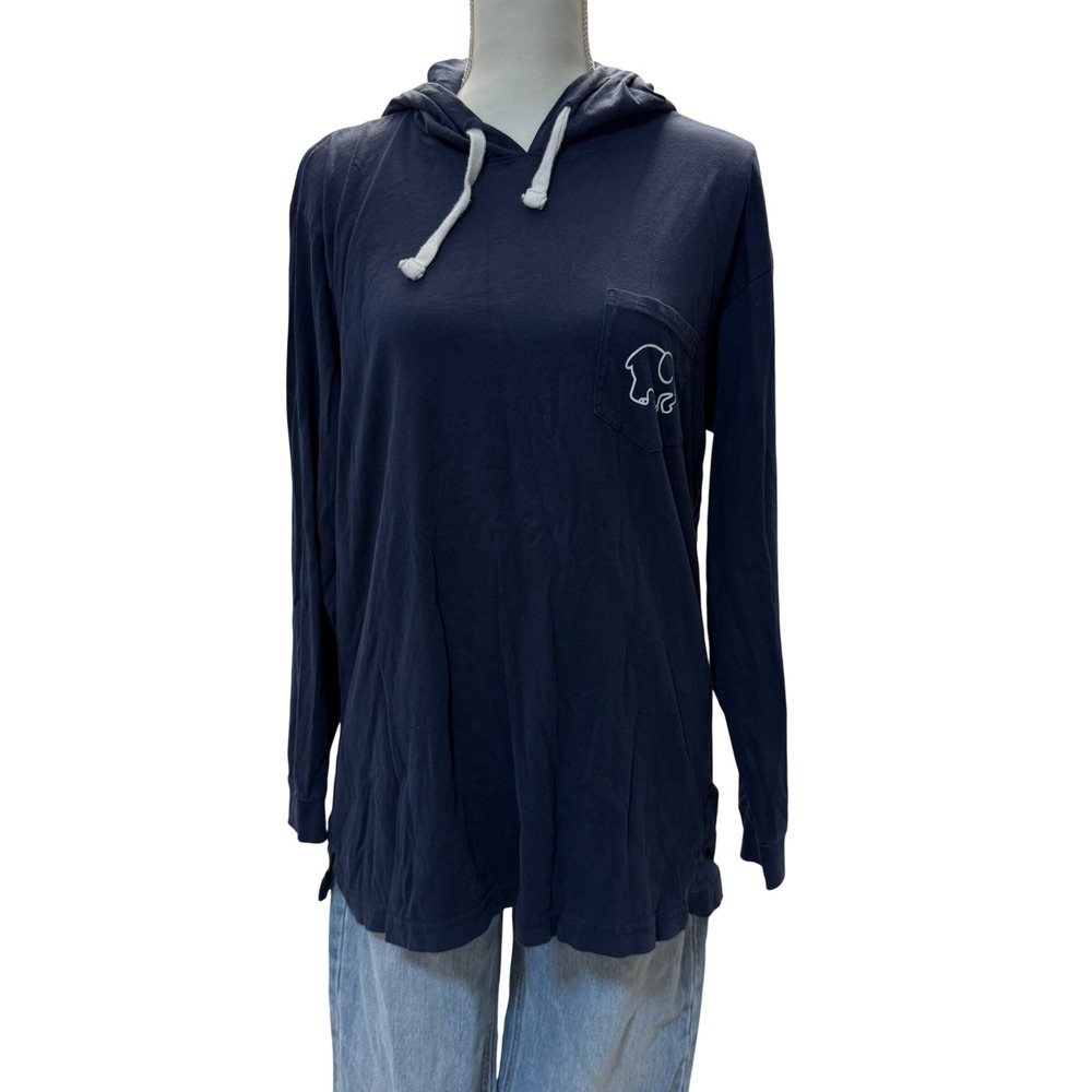 Ivory Ella Elephant Oversized Navy lightweight Hoodie Sweatshirt Women's Medium